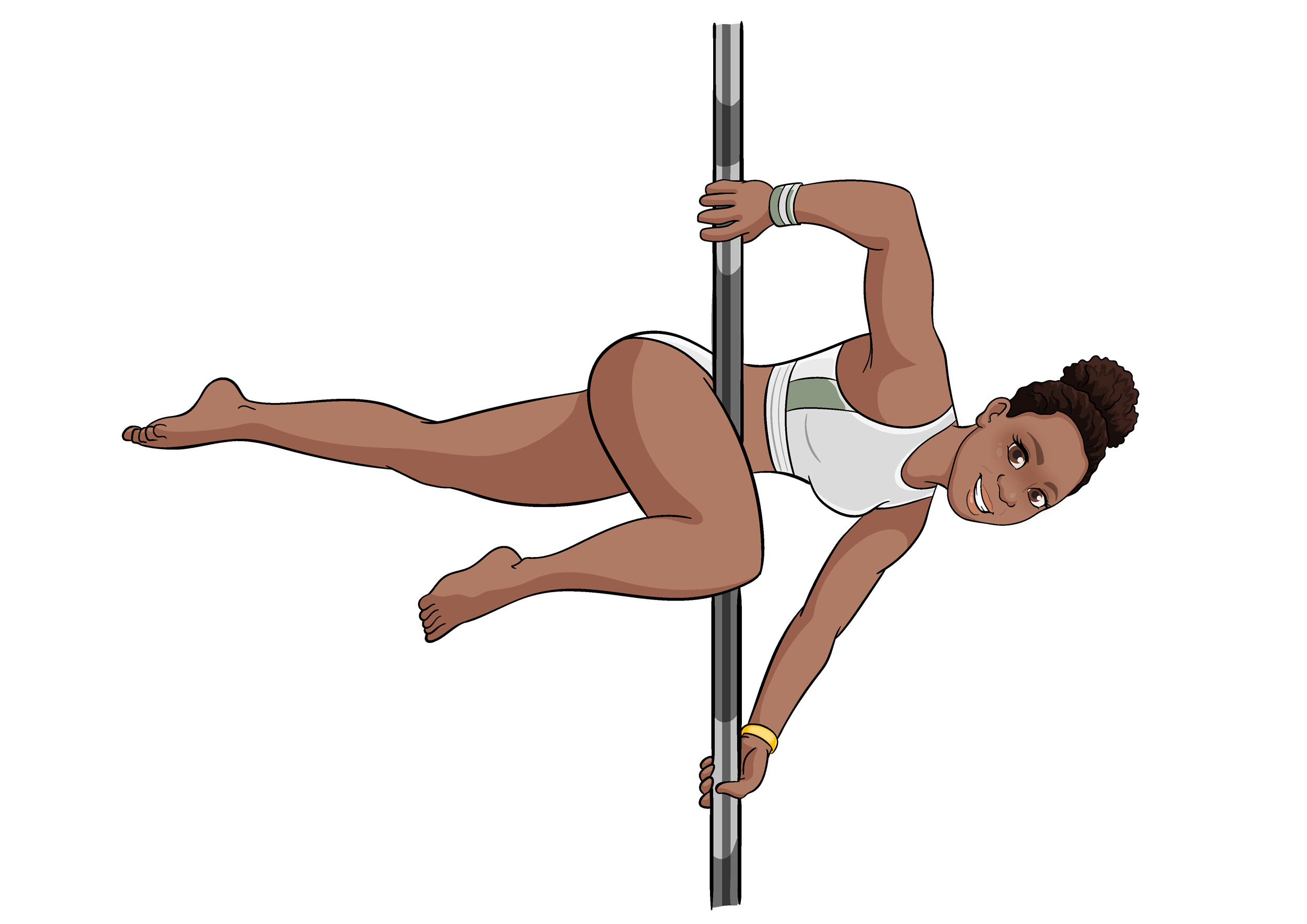 Cartoon drawing of The Pole Hub instructor Chaniqua B-B holding a pose on a pole