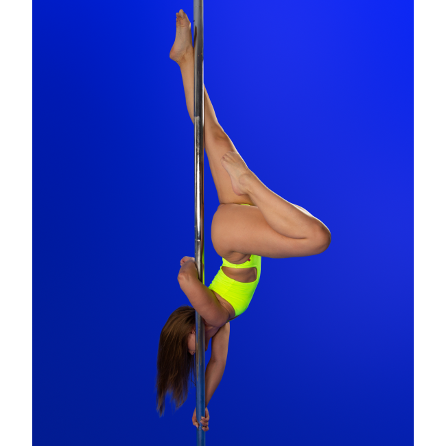 Instructor Vicky S holding a pose during a pole fitness class at The Pole Hub